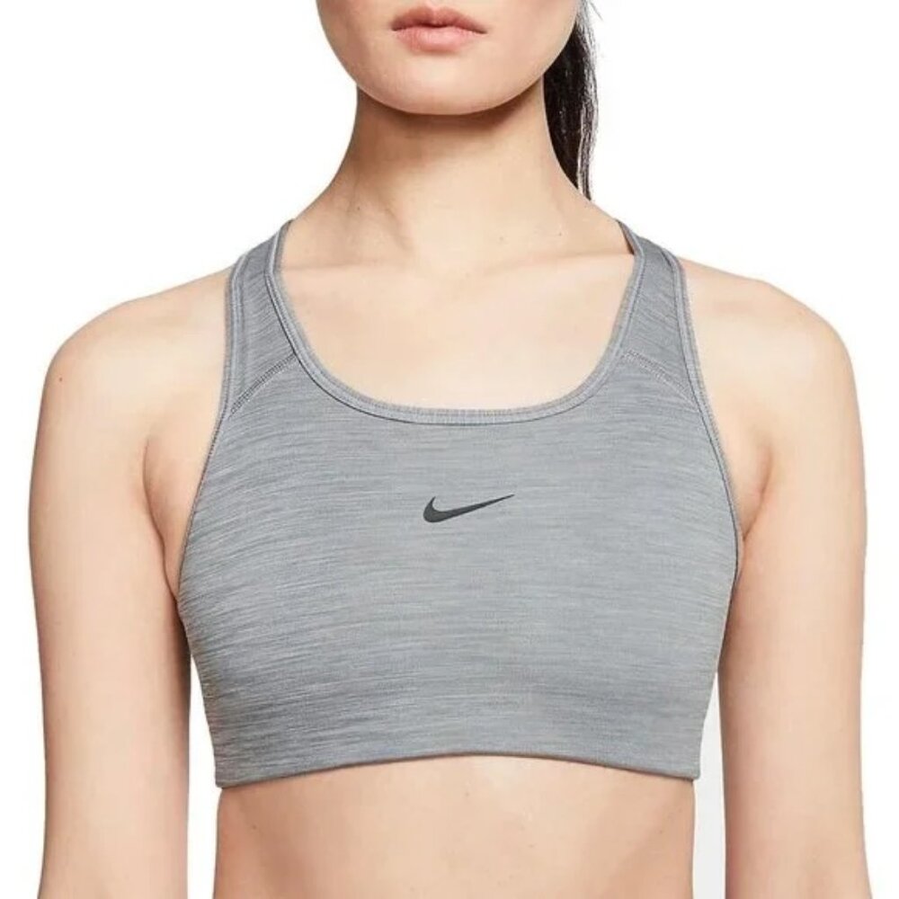 Nike Dri-FIT Women's Swoosh Medium Support 1 Piece Pad Gray Sports Bra - size M